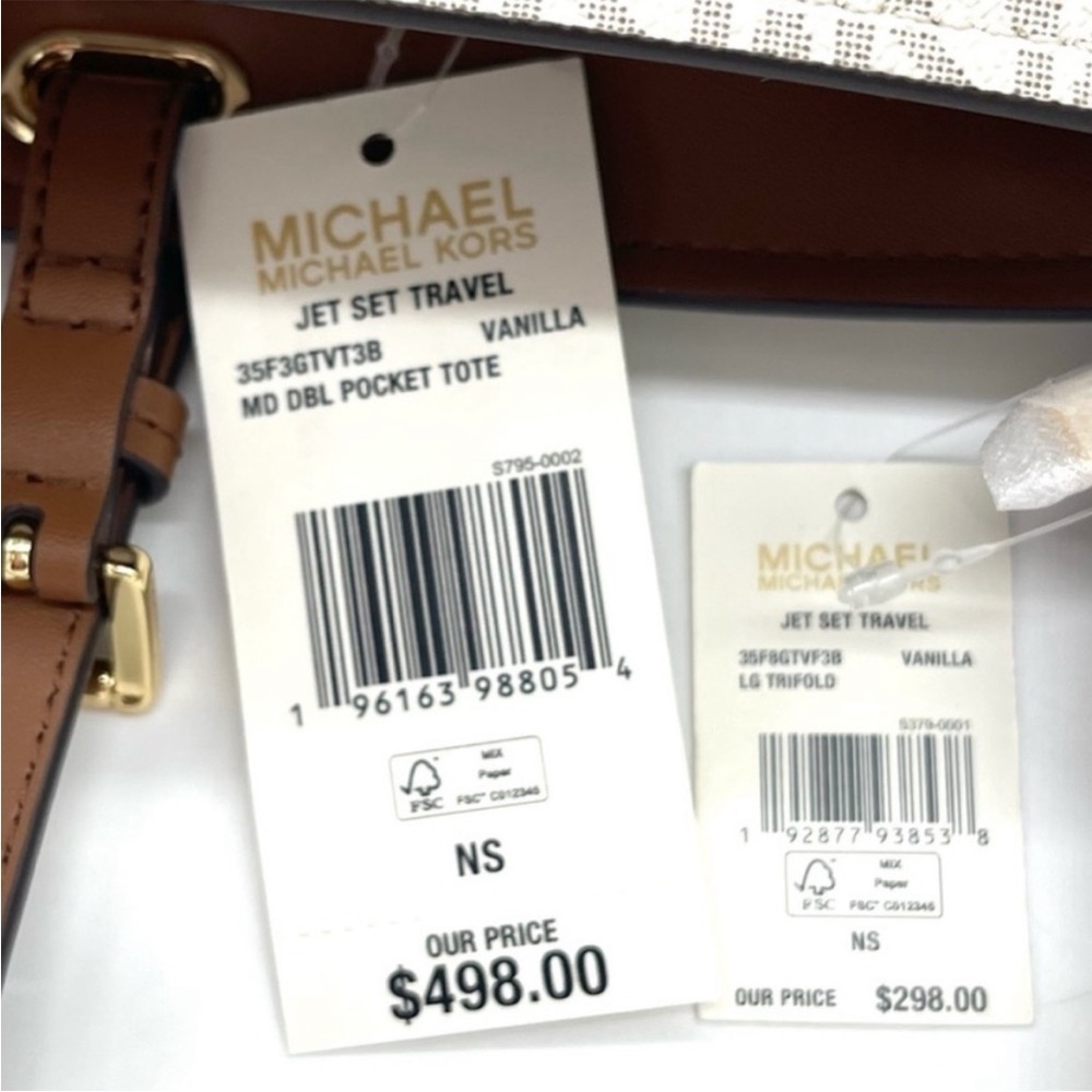 Michael Kors Medium Double Packet Tote Bag & Trifold Wallet Vanilla/Brown - Picture 13 of 13